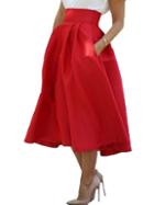 Romwe High Waist Flare Red Skirt