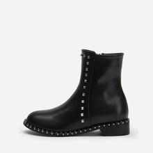 Romwe Studded Detail Zipper Side Boots