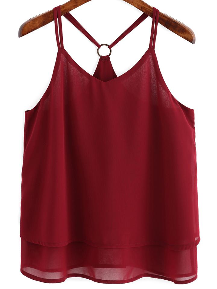 Romwe Spaghetti Strap Double Layered Chiffon Cami Top