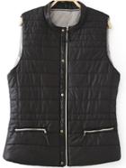 Romwe Stand Collar With Zipper Black Vest