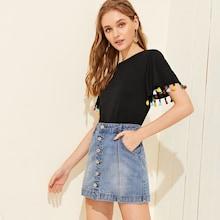 Romwe Fringe Cuff Tee