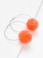 Romwe Contrast Pom Pom Hoop Earrings