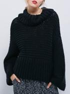 Romwe Turtleneck Oversized Black Sweater