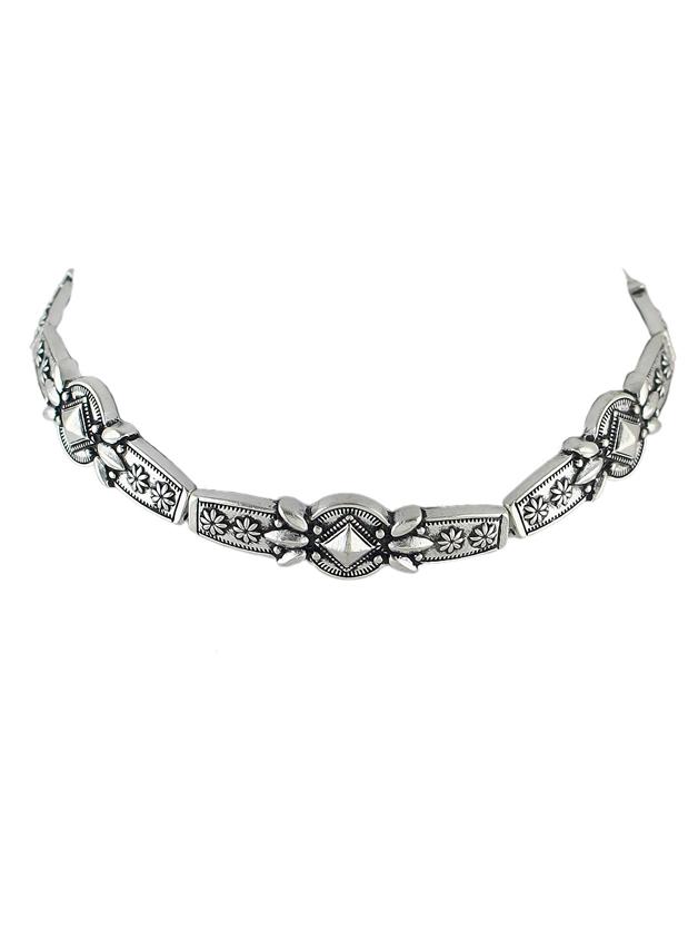 Romwe Silver Metal Flower Tattoo Choker Necklaces