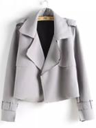 Romwe Lapel Long Sleeve Suede Grey Coat