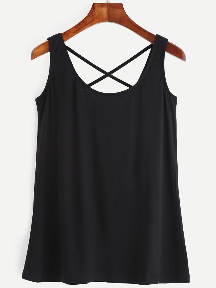 Romwe Black Crisscross Tank Top