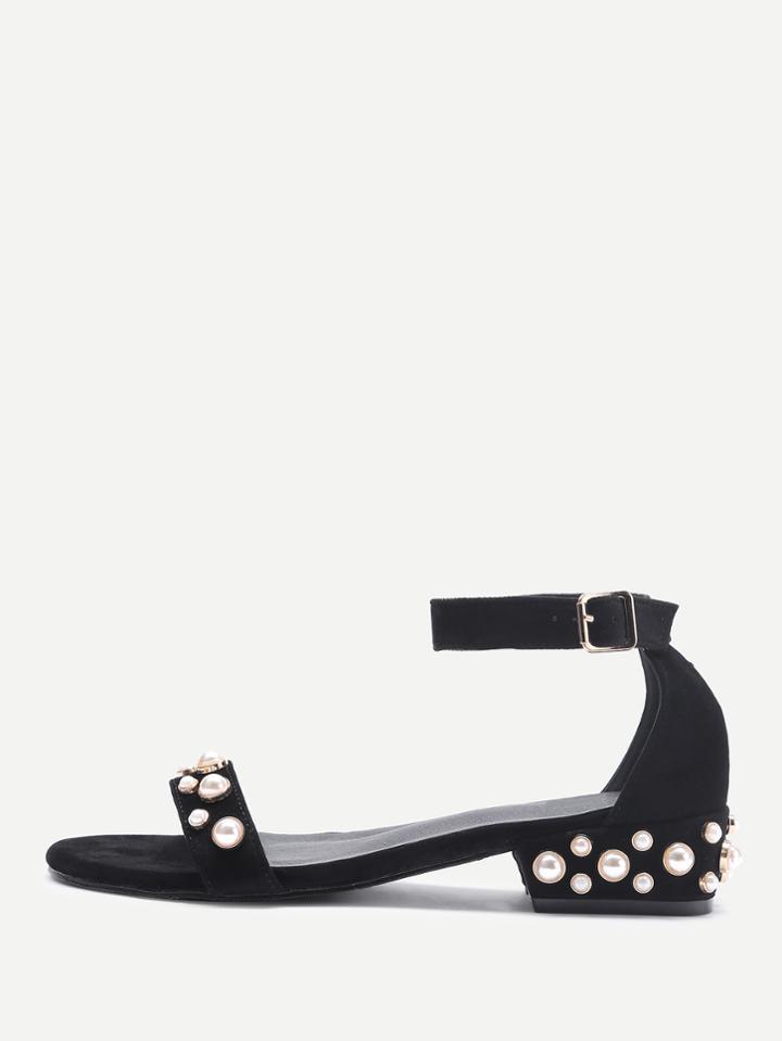 Romwe Faux Pearl Decorated Ankle Strap Sandal