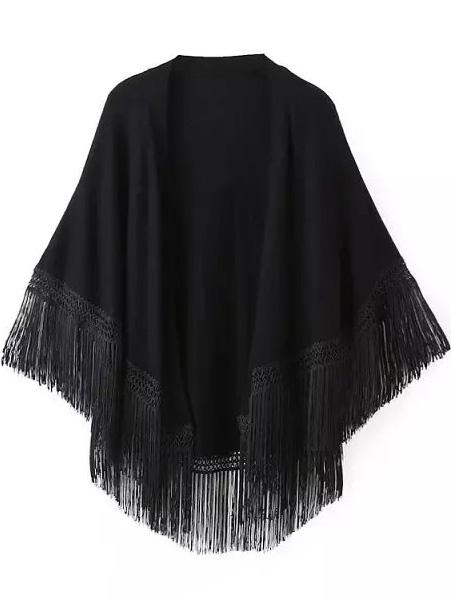 Romwe With Tassel Loose Cape Coat