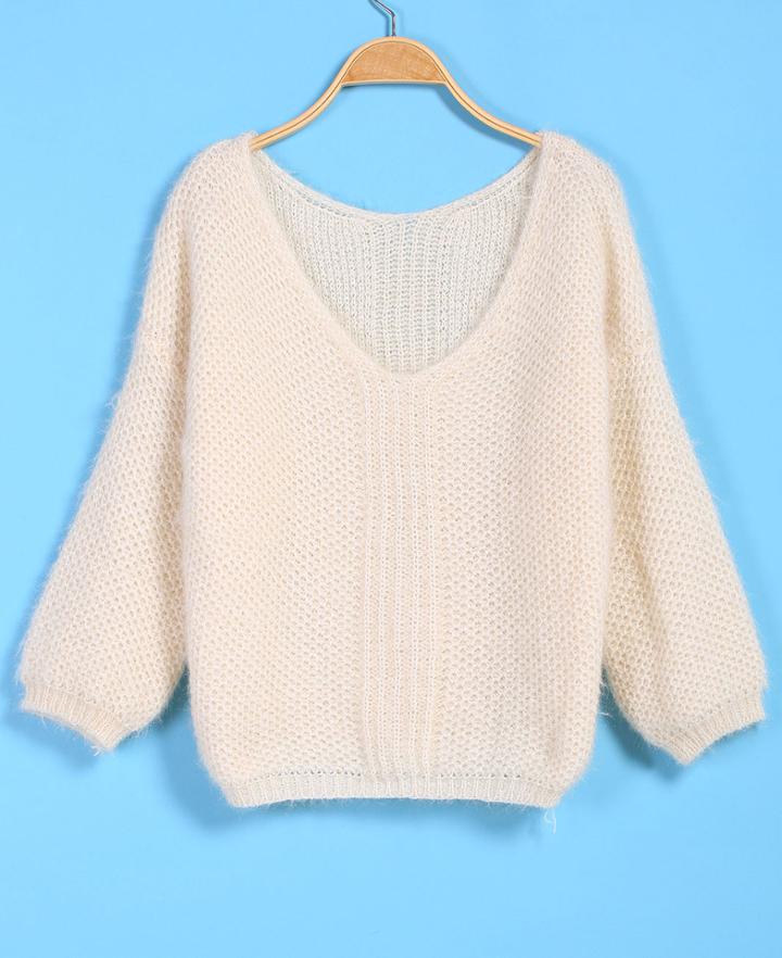 Romwe V Neck Loose Knit Sweater