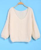 Romwe V Neck Loose Knit Sweater