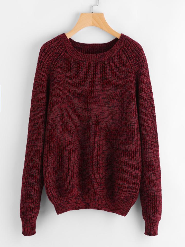 Romwe Raglan Sleeve Marled Knit Jumper