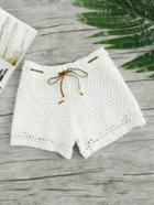 Romwe Hollow Out Self Tie Waist Shorts