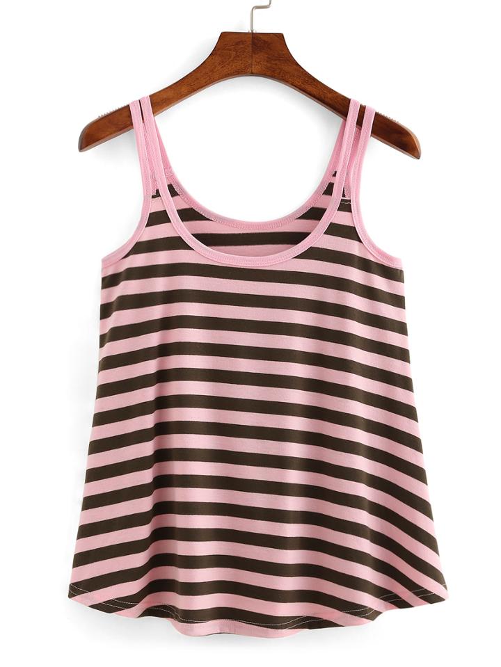 Romwe Double Strap Striped Tank Top