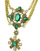 Romwe Green Gemstone Bead Chain Necklace