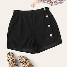 Romwe Plus Buttoned Side Shorts