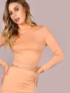 Romwe Mock Neck Cutout Back Crop T-shirt