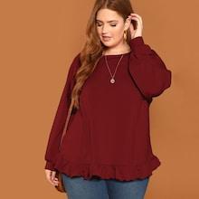 Romwe Plus Ruffle Hem Solid Top