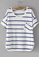 Romwe With Pocket Striped Loose T-shirt
