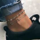 Romwe Flower & Heart Layered Chain Anklet 2pcs