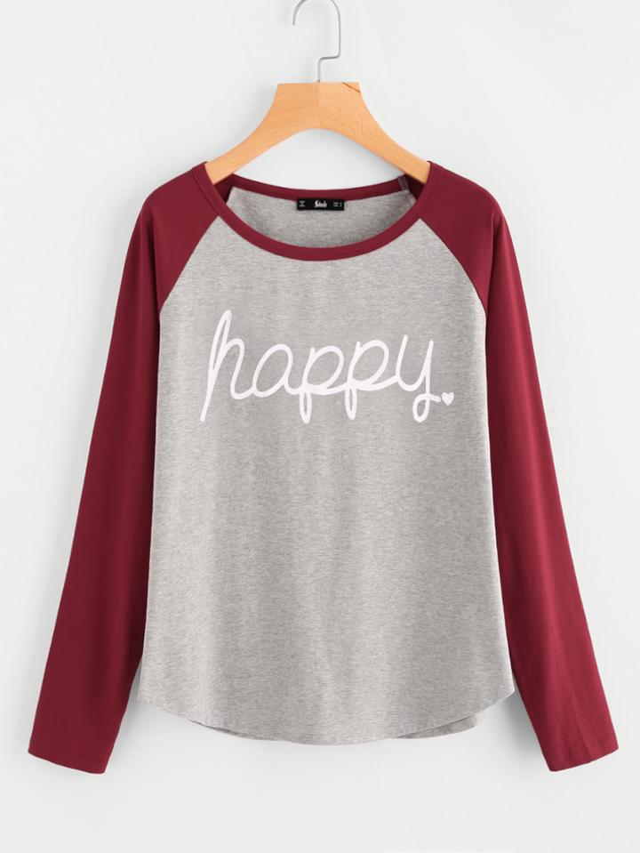 Romwe Contrast Raglan Sleeve Heather Knit Tee