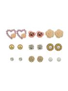 Romwe Heart And Flower Earring Set 9pairs