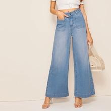 Romwe Pocket Patch Wide Leg Jeans