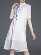 Romwe White Embroidered Two-piece Shift Dress