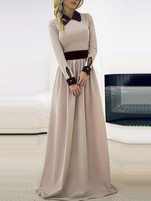 Romwe Lapel Long Sleeve Maxi Dress