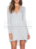 Romwe Grey Long Sleeve V Neck Dress
