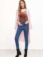 Romwe Pink Striped Open Front Slit Side Outerwear