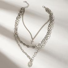Romwe Cross Pendant Multi Layered Chain Necklace 1pc