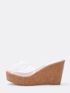 Romwe White Mesh Bow Embellished Clear Vamp Wedges
