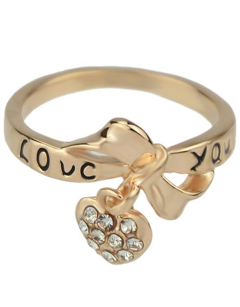 Romwe Gold With Diamond Heart Ring