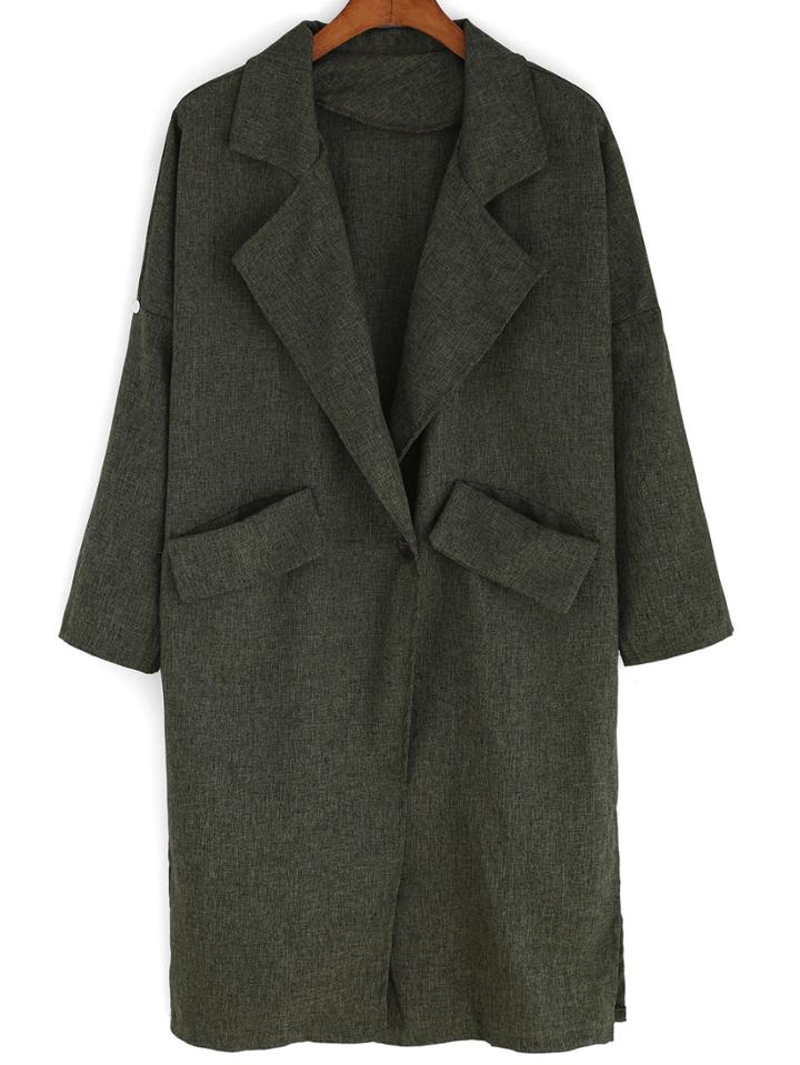 Romwe Lapel Side Slit Pockets Coat