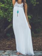Romwe White Sleeveless Lace Chiffon Maxi Dress