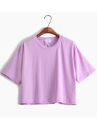 Romwe Round Neck Crop Purple T-shirt