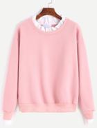 Romwe Pink Dropped Shoulder Seam Contrast Ruffle Neck Sweatshirt