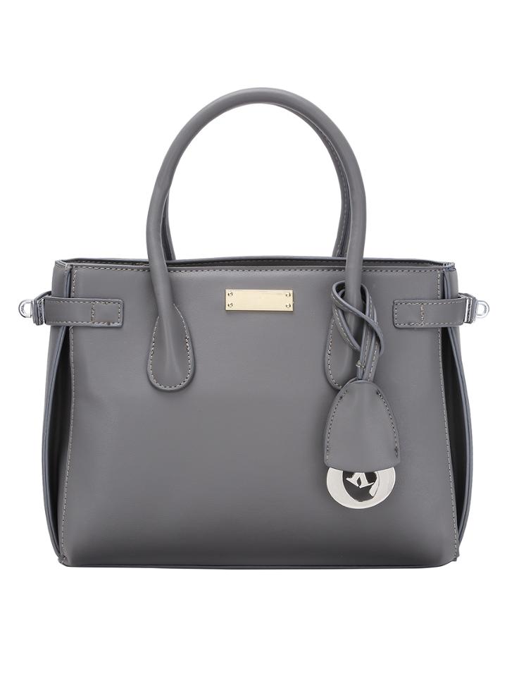 Romwe Top Zip Side Turn Lock Grey Double Tote Bag