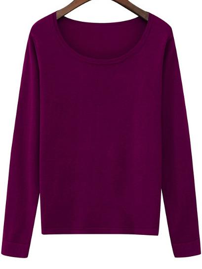Romwe Round Neck Slim Purple Top