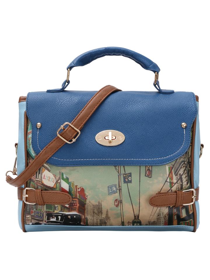 Romwe Color Block Street View Print Satchel Bag