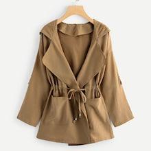 Romwe Plus Drawstring Waist Hooded Coat