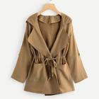 Romwe Plus Drawstring Waist Hooded Coat