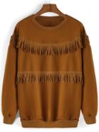 Romwe Tassel Loose Khaki Sweatshirt