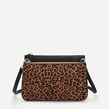 Romwe Leopard Pattern Zipper Crossbody Bag