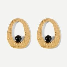 Romwe Faux Pearl Textured Hoop Earrings