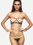 Romwe Multicolor Chevron Print Bandeau Bikini Set