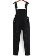 Romwe Strap With Pocket Ripped Denim Jumpsuit