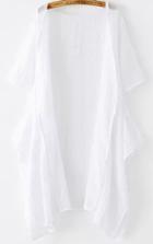 Romwe Short Sleeve Asymmetrical White Top