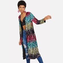 Romwe Sequin Open Front Outerwear