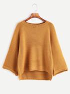 Romwe Khaki Raglan Sleeve High Low Cuffed Sweater